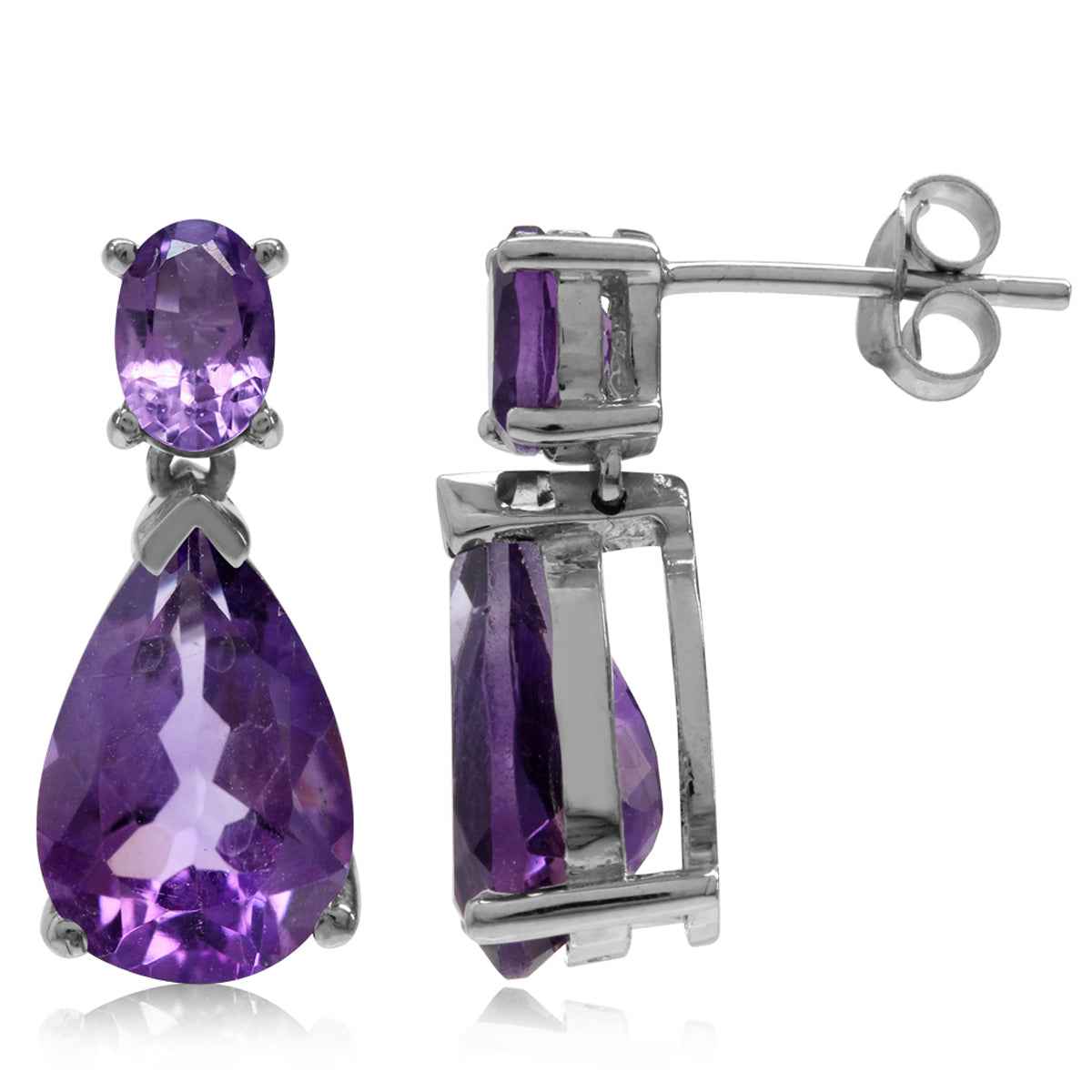 5.44ct. 12x8mm Natural Pear Shape African Amethyst 925 Sterling Silver Drop Dangle Post Earrings