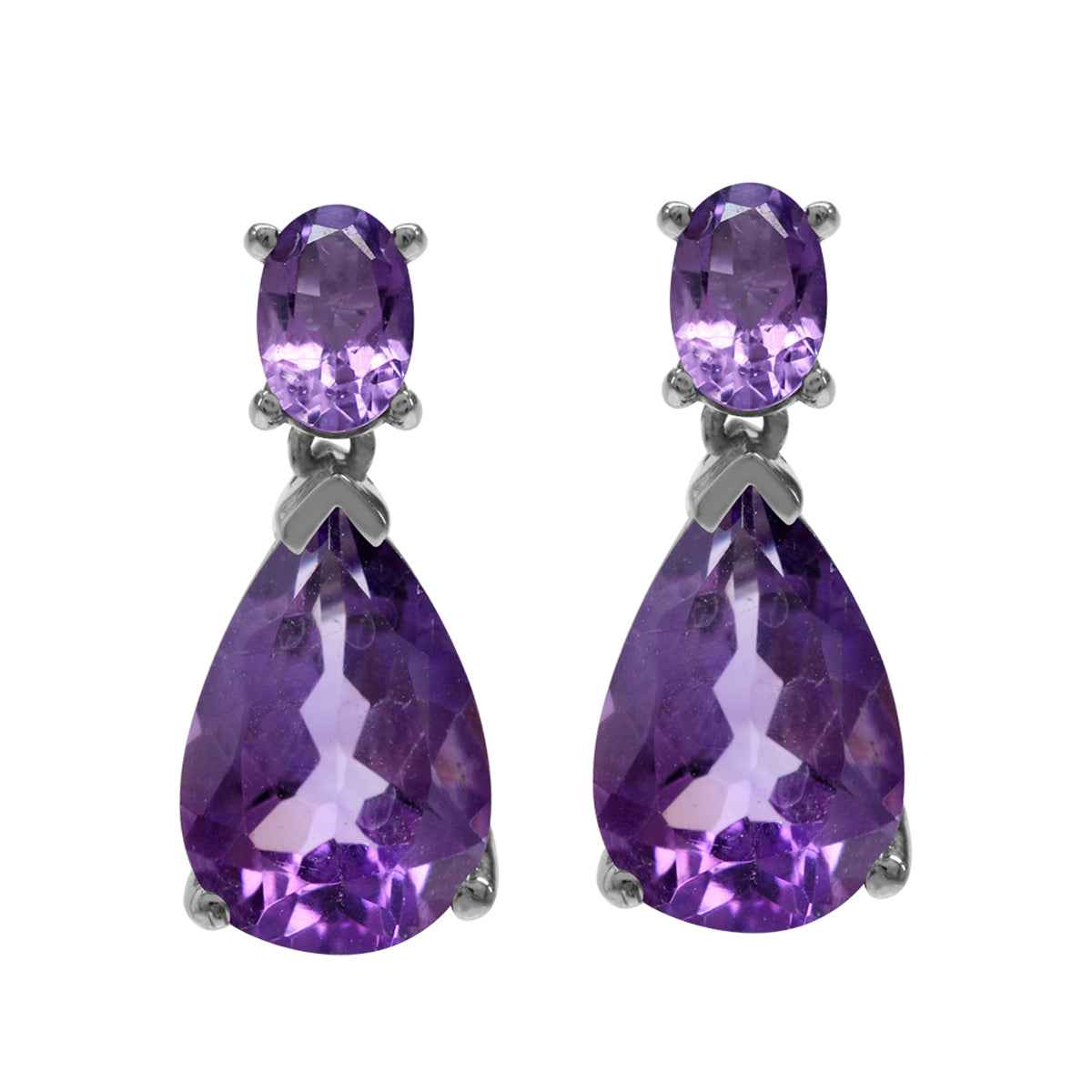 5.44ct. 12x8mm Natural Pear Shape African Amethyst 925 Sterling Silver Drop Dangle Post Earrings