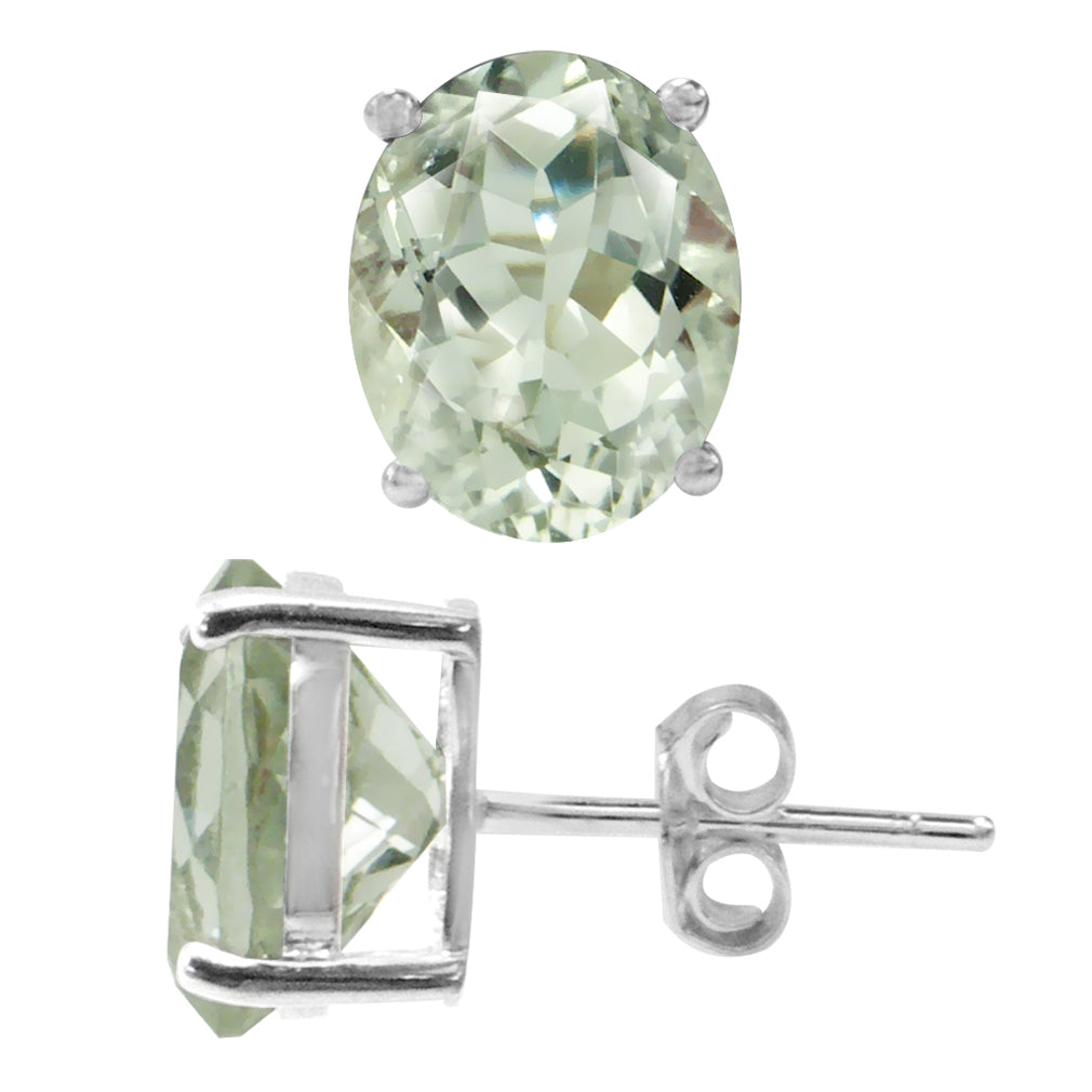 4.88ct. 10x8mm Natural Oval Shape Green Amethyst 925 Sterling Silver Stud Earrings - Silvershake-store
