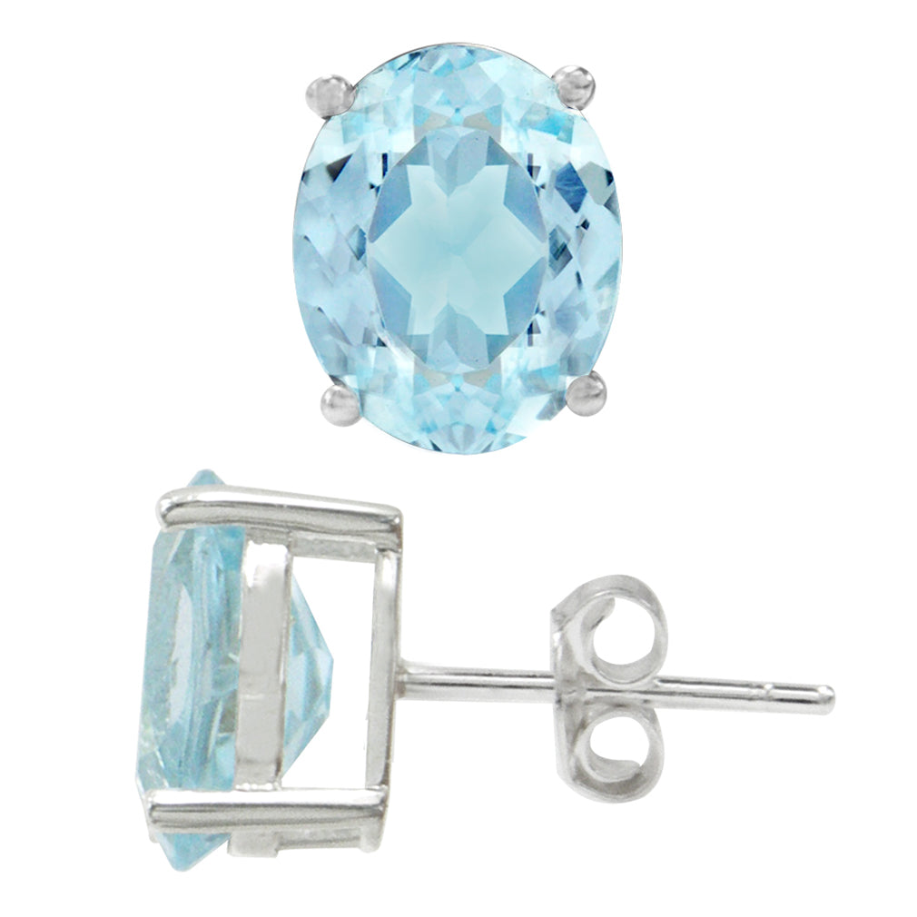 6ct. 10x8mm Genuine Oval Shape Blue Topaz White Gold Plated 925 Sterling Silver Stud Earrings - Silvershake-store