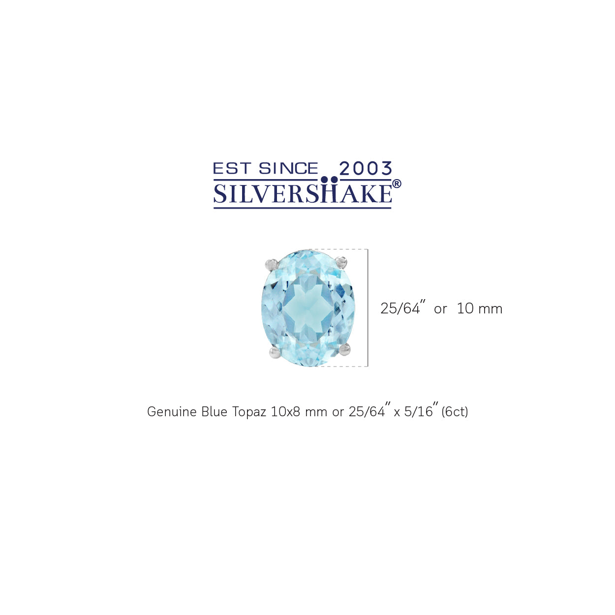 6ct. 10x8mm Genuine Oval Shape Blue Topaz White Gold Plated 925 Sterling Silver Stud Earrings - Silvershake-store