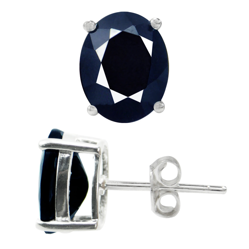 6.7ct. 10x8mm Natural Oval Shape Black Sapphire White Gold Plated 925 Sterling Silver Stud Earrings - Silvershake-store