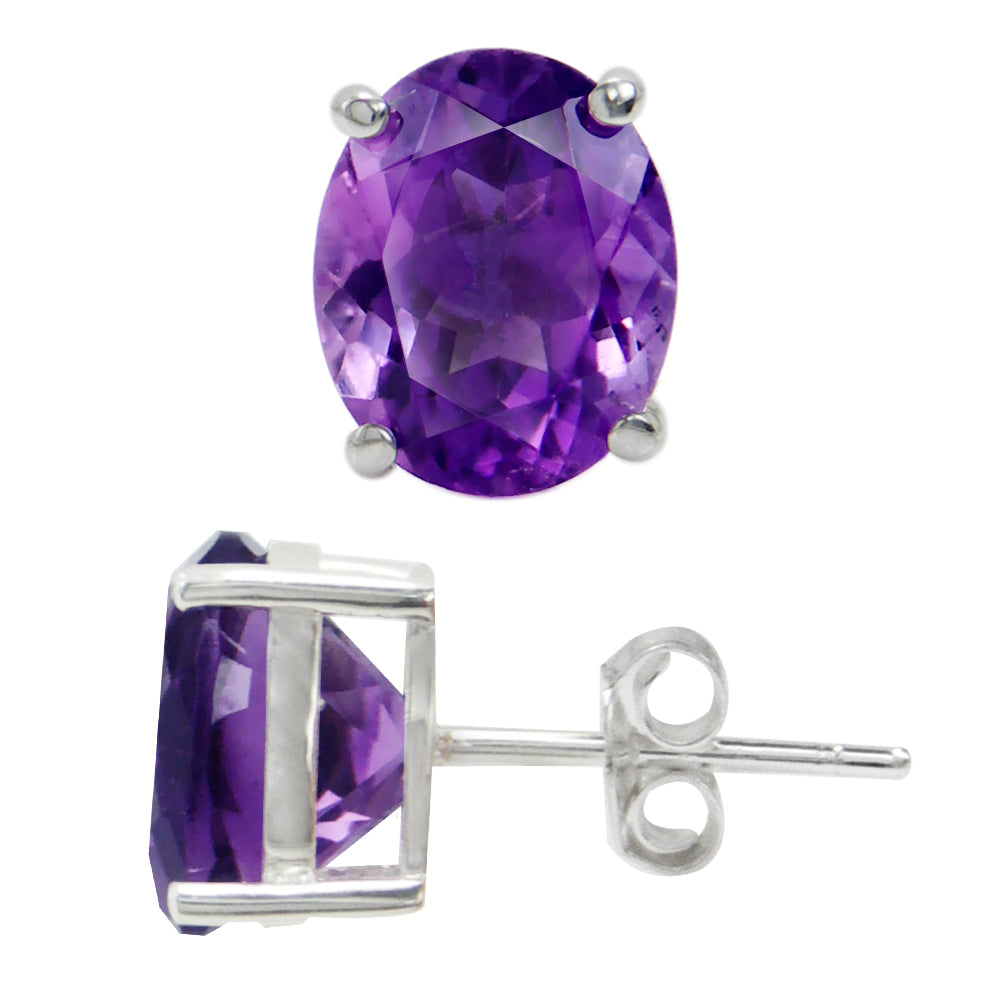 4.72ct. 10x8mm Genuine Oval Shape African Amethyst 925 Sterling Silver Stud Earrings - Silvershake-store