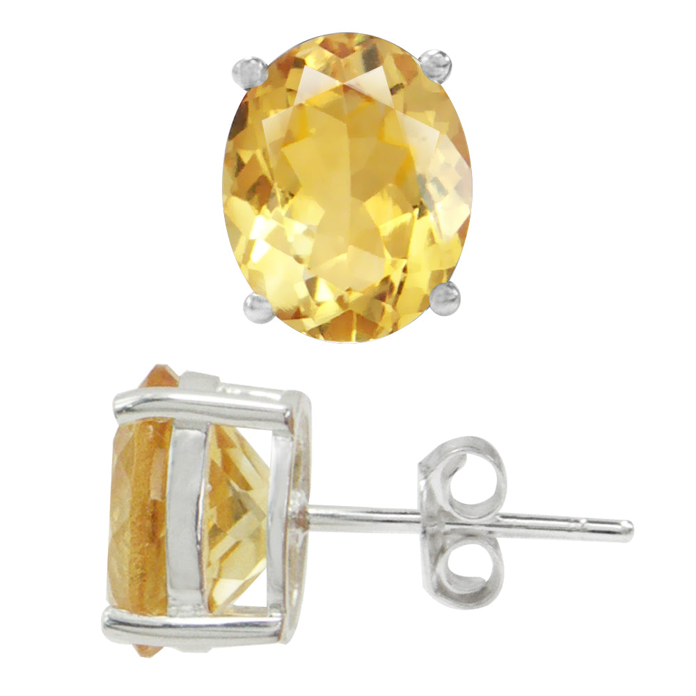 4.68ct. 10x8mm Natural Oval Shape Citrine White Gold Plated 925 Sterling Silver Stud Earrings - Silvershake-store