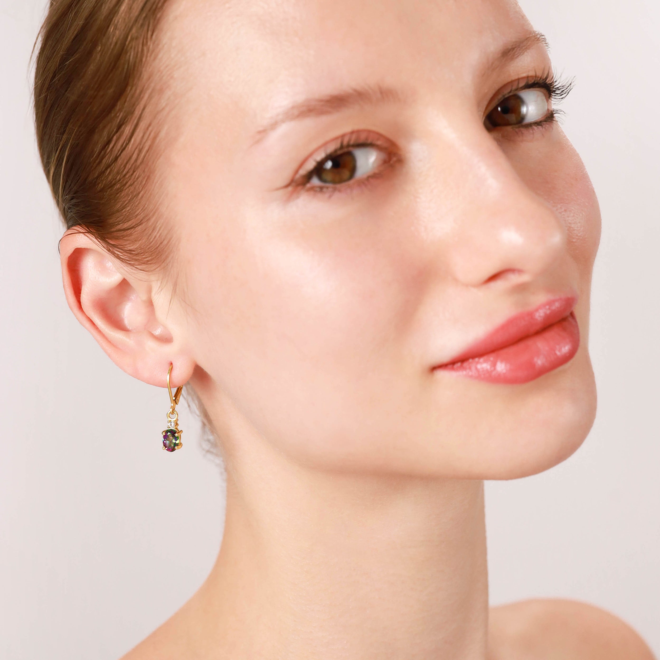 Petite 1.48ct. Genuine African Amethyst and White Topaz 925 Sterling Silver Leverback Earrings - Silvershake-store