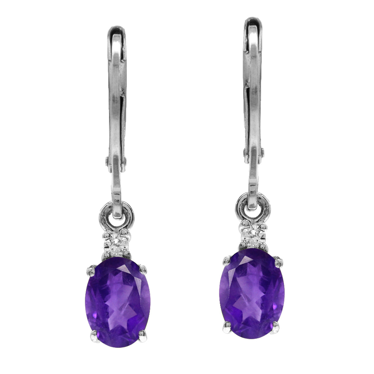 Petite 1.48ct. Genuine African Amethyst and White Topaz 925 Sterling Silver Leverback Earrings - Silvershake-store