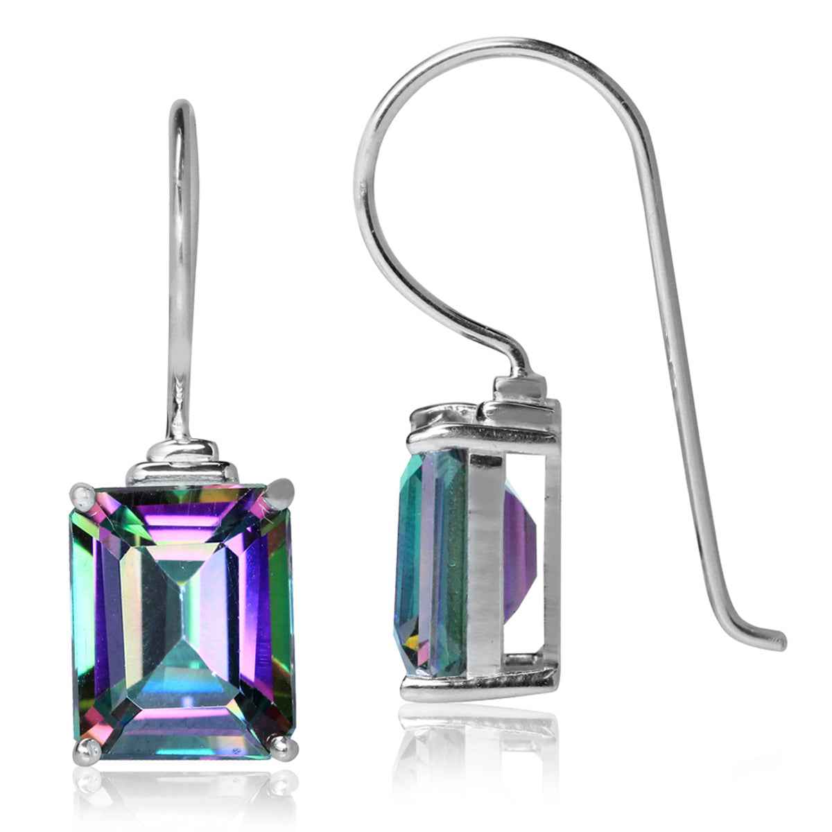 8.04ct. 10x8MM Octagon Shape Mystic Fire Topaz White Gold Plated 925 Sterling Silver Hook Earrings