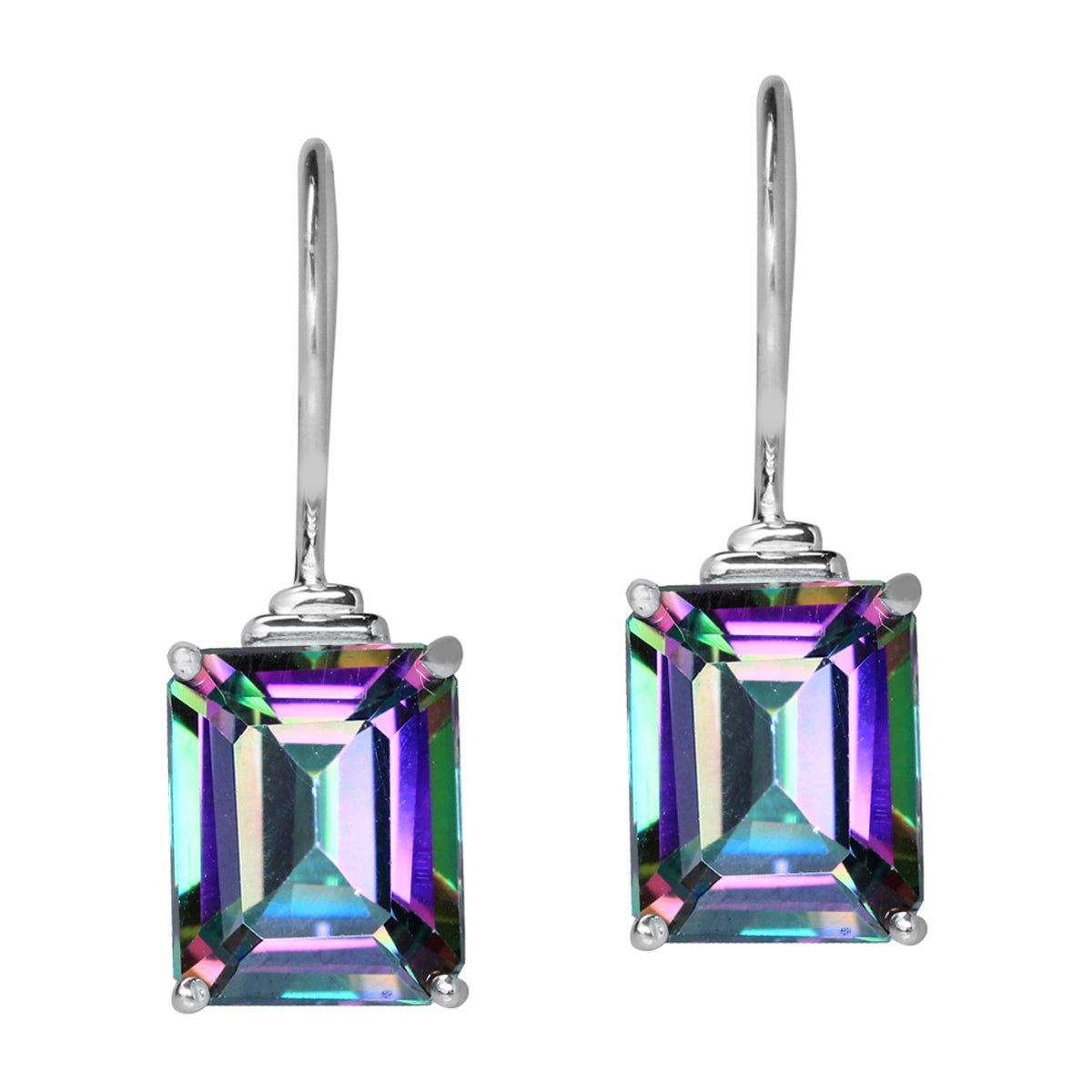 8.04ct. 10x8MM Octagon Shape Mystic Fire Topaz White Gold Plated 925 Sterling Silver Hook Earrings