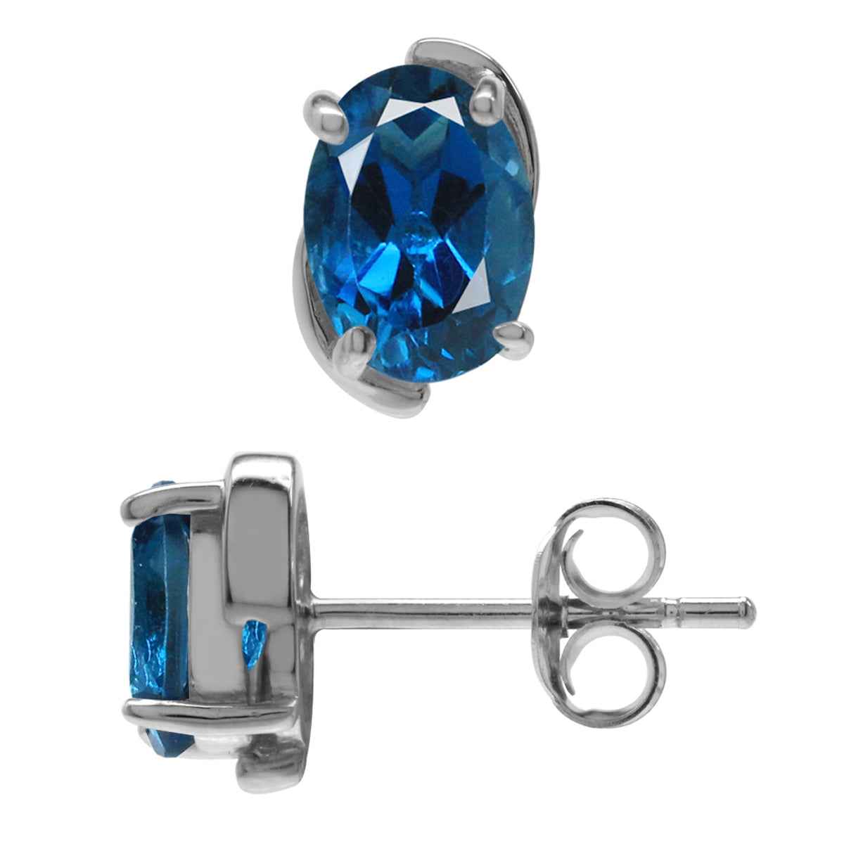 1.78ct. 7x5mm Genuine Oval Shape London Blue Topaz 925 Sterling Silver Stud Earrings