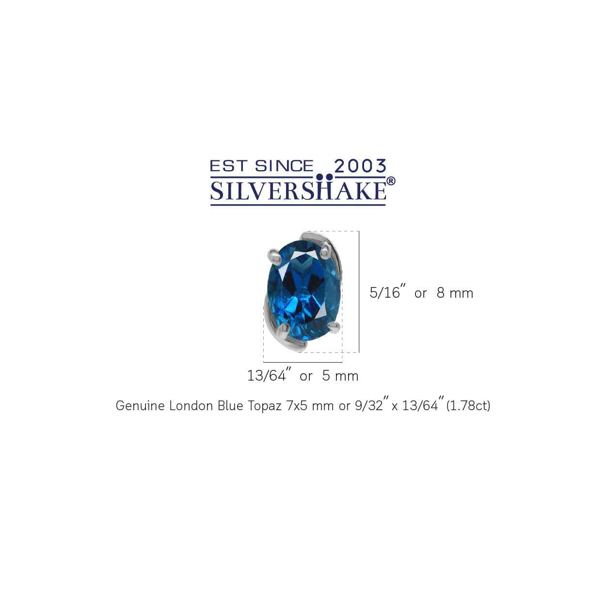 1.78ct. 7x5mm Genuine Oval Shape London Blue Topaz 925 Sterling Silver Stud Earrings