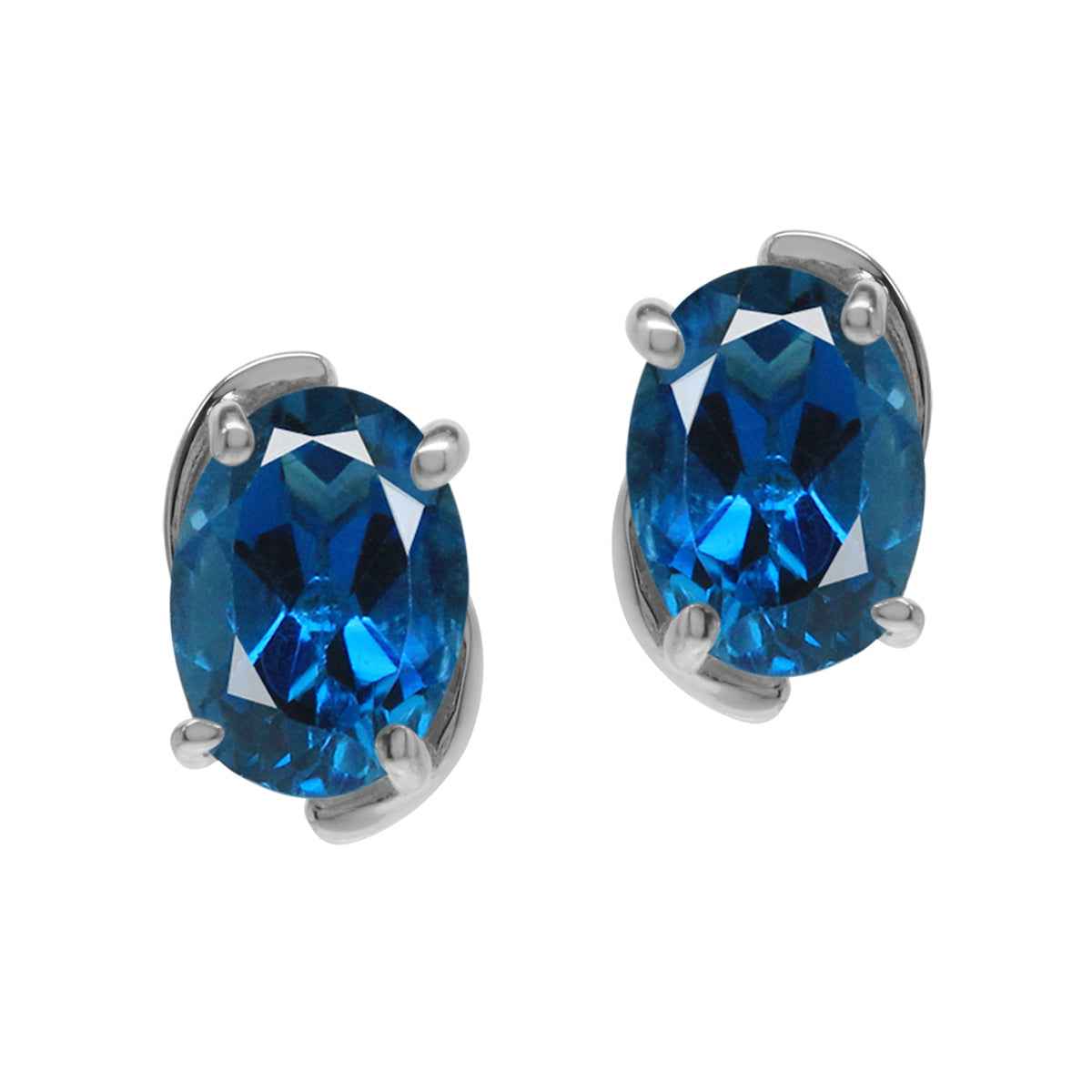 1.78ct. 7x5mm Genuine Oval Shape London Blue Topaz 925 Sterling Silver Stud Earrings