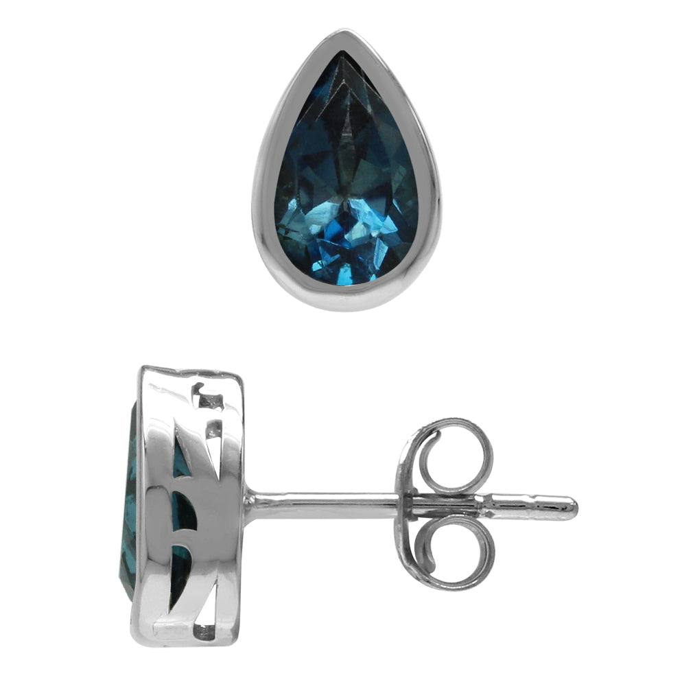 2.12ct. 8x5mm Genuine Pear Shape London Blue Topaz 925 Sterling Silver Stud Earrings - Silvershake-store