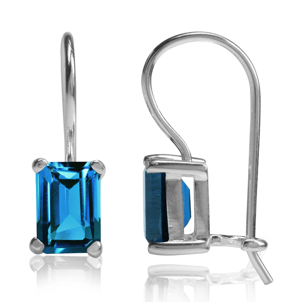 2.44ct. 7x5mm Genuine Octagon Shape London Blue Topaz 925 Sterling Silver Hook Closure Earrings - Silvershake-store