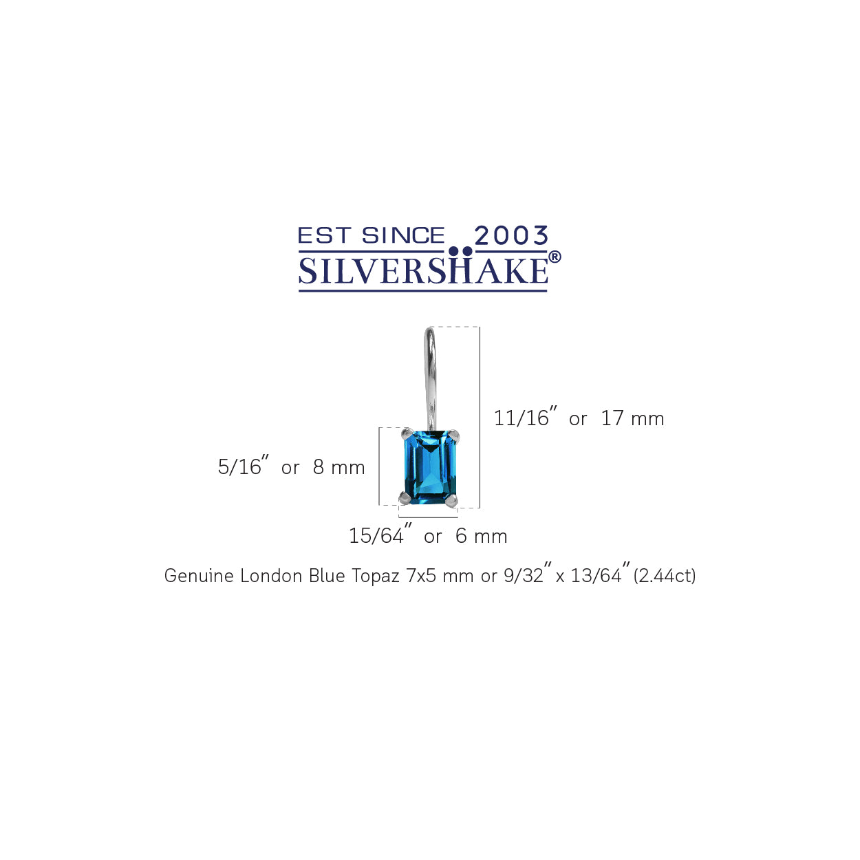 2.44ct. 7x5mm Genuine Octagon Shape London Blue Topaz 925 Sterling Silver Hook Closure Earrings - Silvershake-store