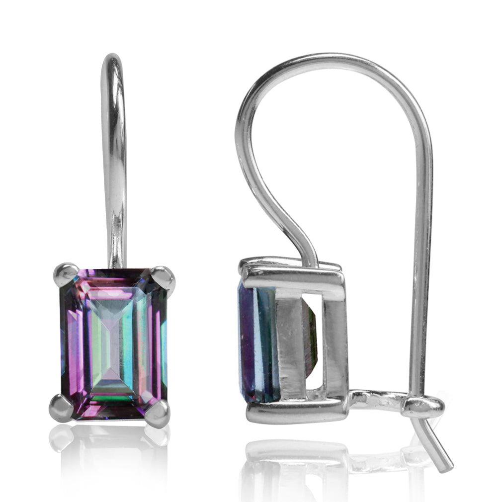 2.52ct. 7x5mm Octagon Shape Mystic Fire Topaz 925 Sterling Silver Hook Closure Earrings - Silvershake-store