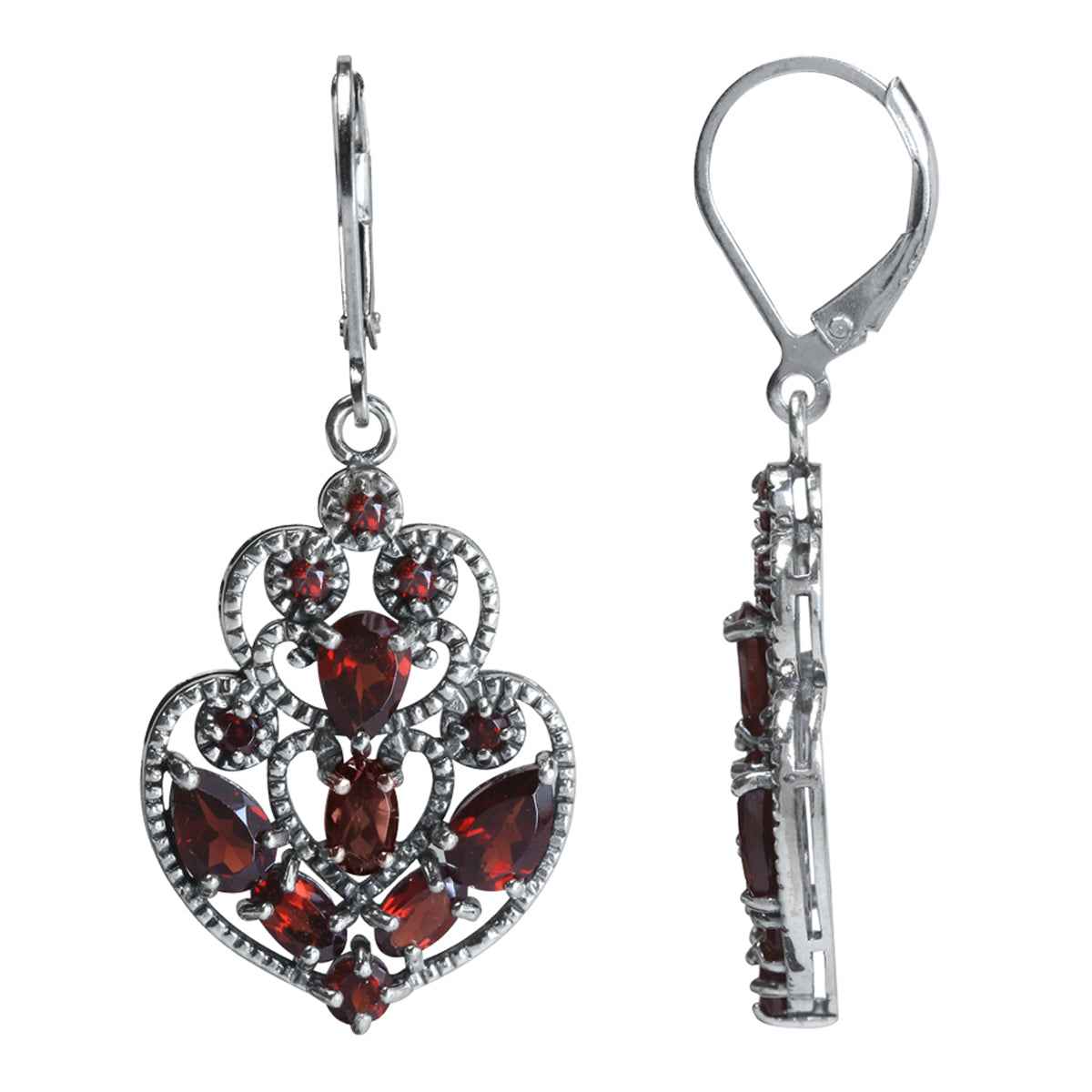 5.8ct. Natural Garnet 925 Sterling Silver Filigree Victorian Style Leverback Dangle Earrings