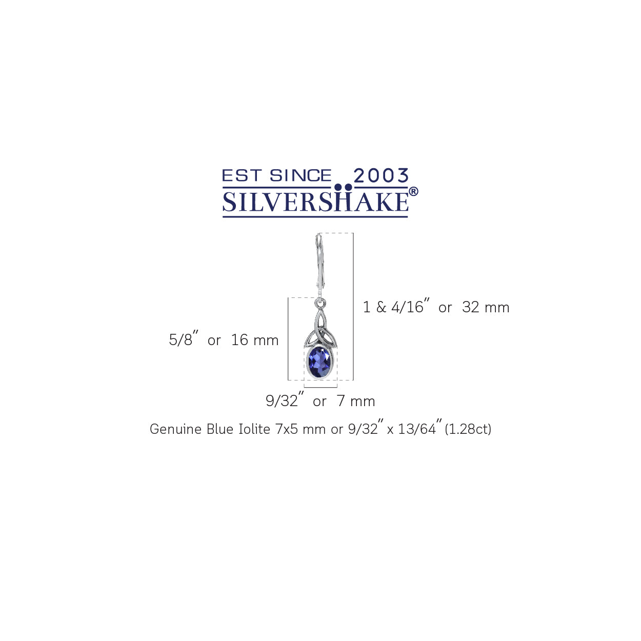 1.28ct. Natural Iolite 925 Sterling Silver Triquetra Celtic Knot Leverback Earrings