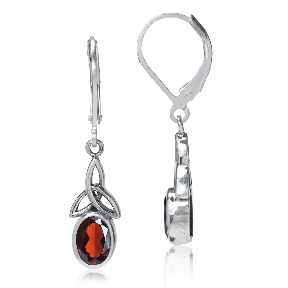 1.82ct. Natural Garnet 925 Sterling Silver Triquetra Celtic Knot Leverback Dangle Earrings - Silvershake-store