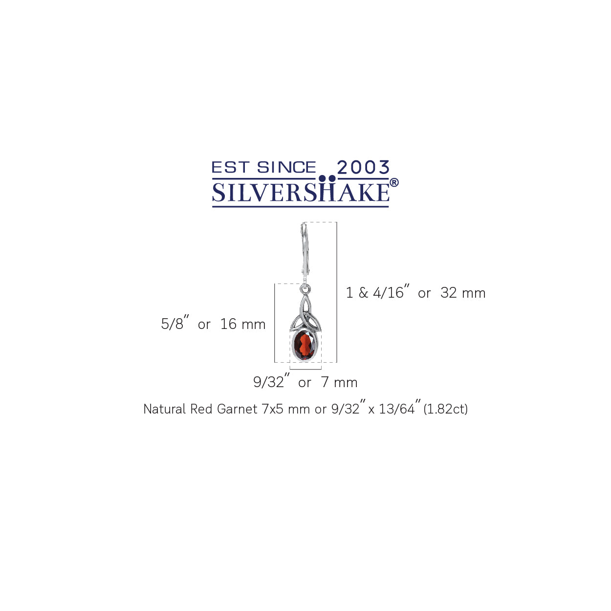 1.82ct. Natural Garnet 925 Sterling Silver Triquetra Celtic Knot Leverback Dangle Earrings - Silvershake-store