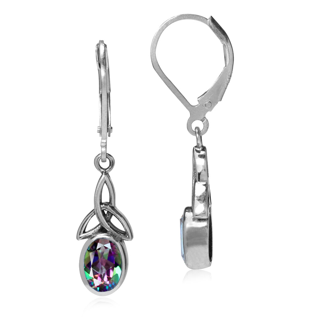 1.9ct. Mystic Fire Topaz 925 Sterling Silver Triquetra Celtic Knot Leverback Earrings - Silvershake-store