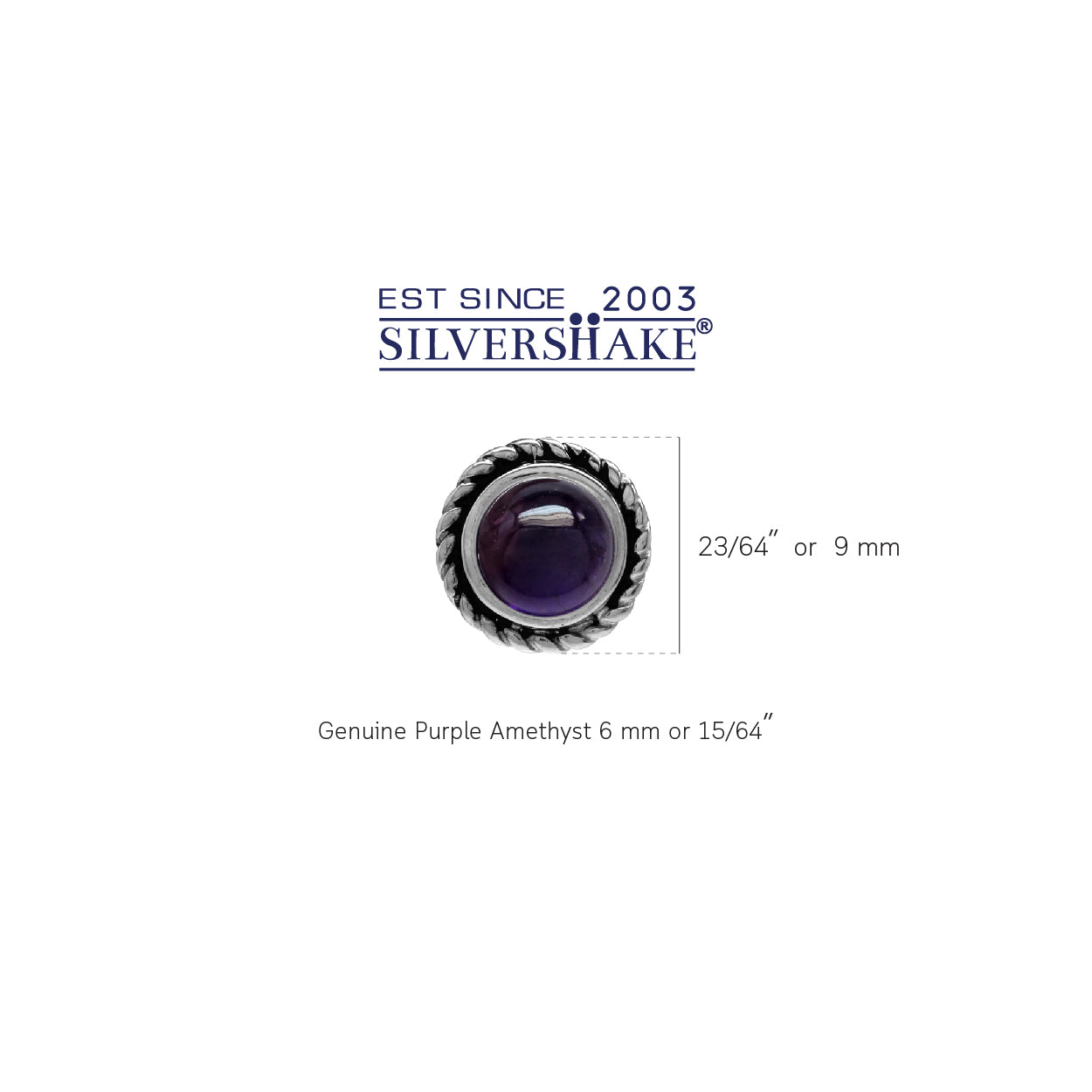 6mm Round Shape Cabochon Amethyst 925 Sterling Silver Rope Stud Earrings - Silvershake-store