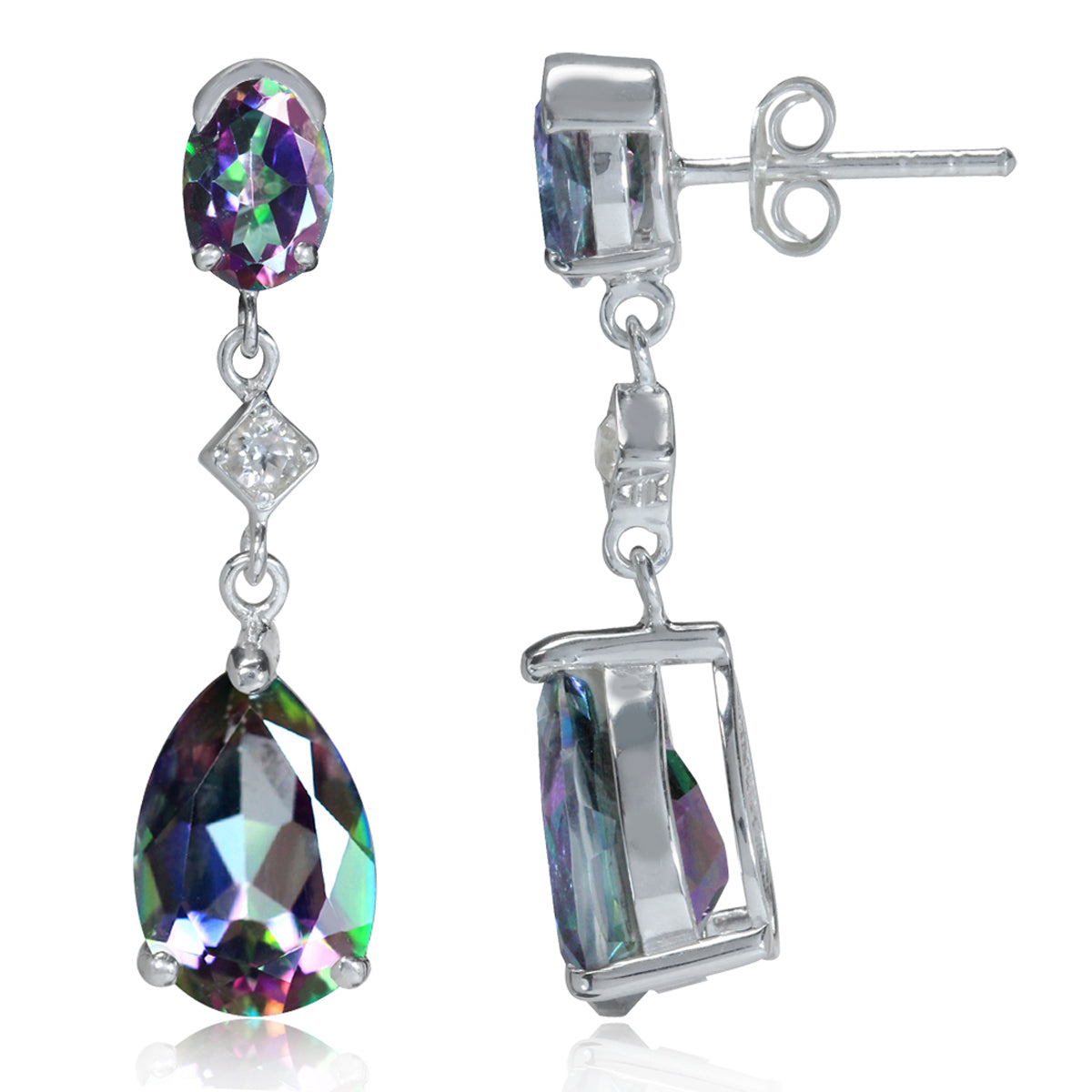 8.96ct. Mystic and White Topaz 925 Sterling Silver Drop Dangle Stud Post Earrings - Silvershake-store