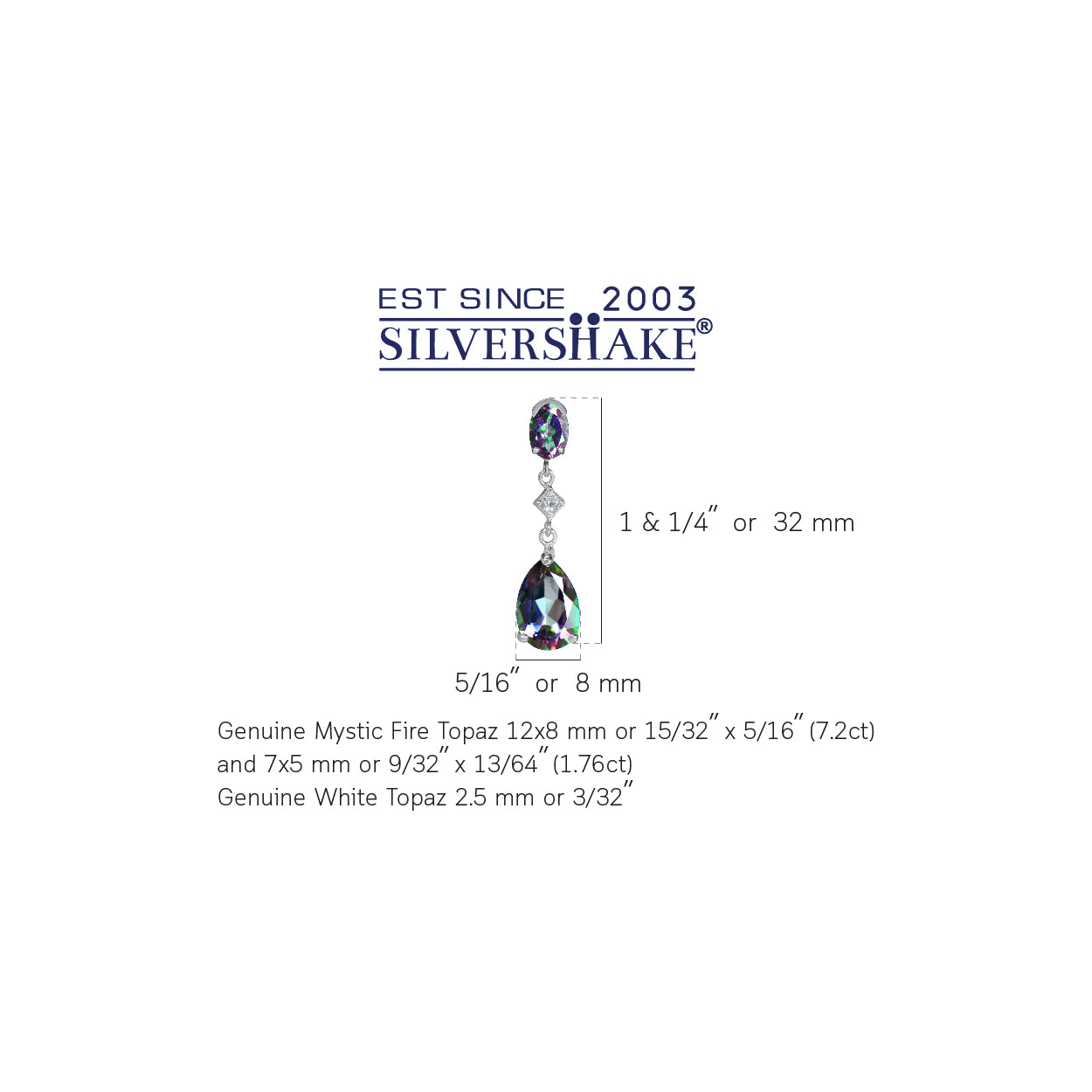 8.96ct. Mystic and White Topaz 925 Sterling Silver Drop Dangle Stud Post Earrings - Silvershake-store