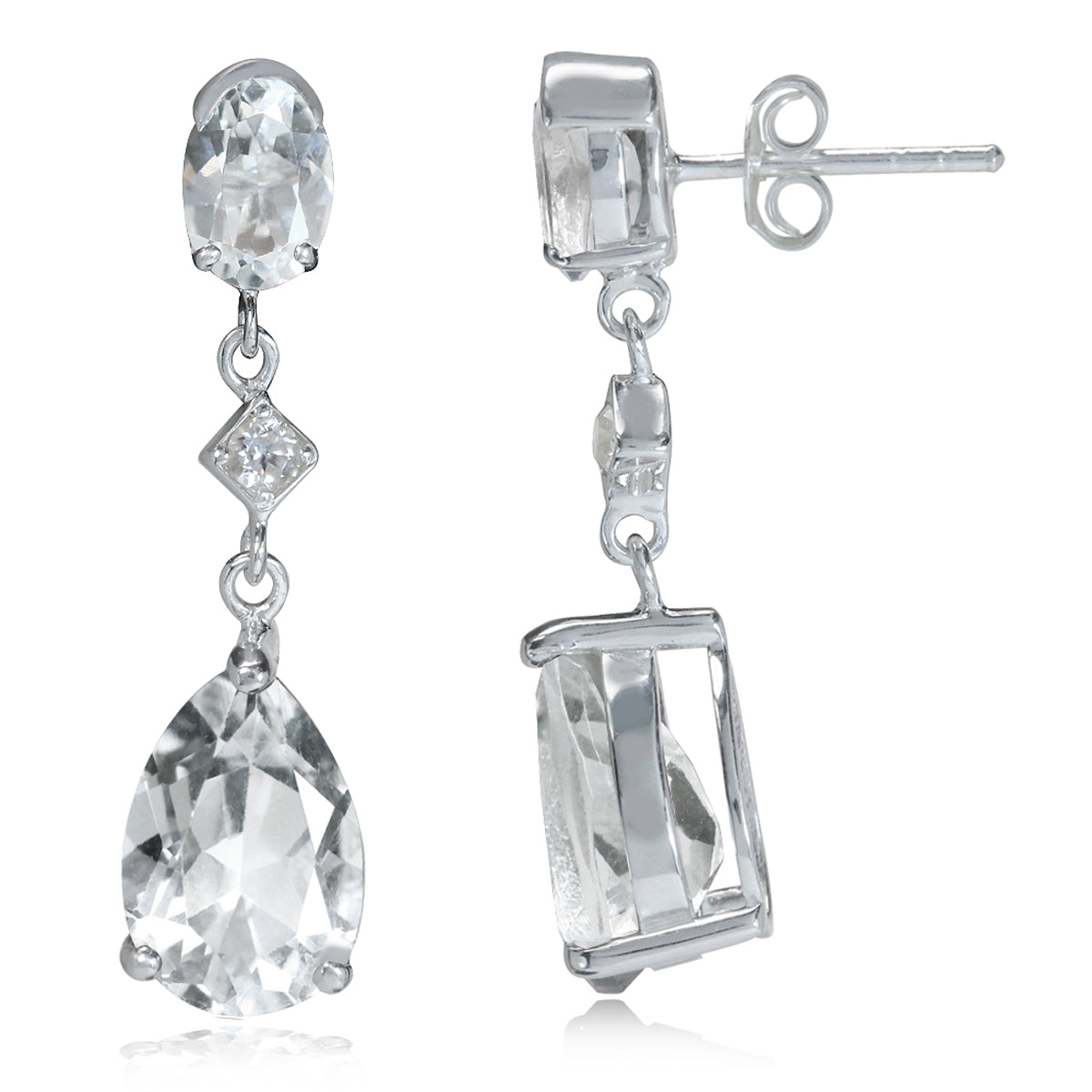 9.34ct. Genuine White Topaz 925 Sterling Silver Drop Dangle Stud Post Earrings - Silvershake-store