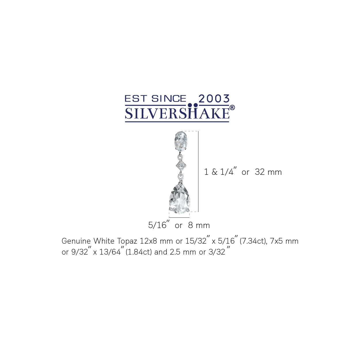9.34ct. Genuine White Topaz 925 Sterling Silver Drop Dangle Stud Post Earrings - Silvershake-store