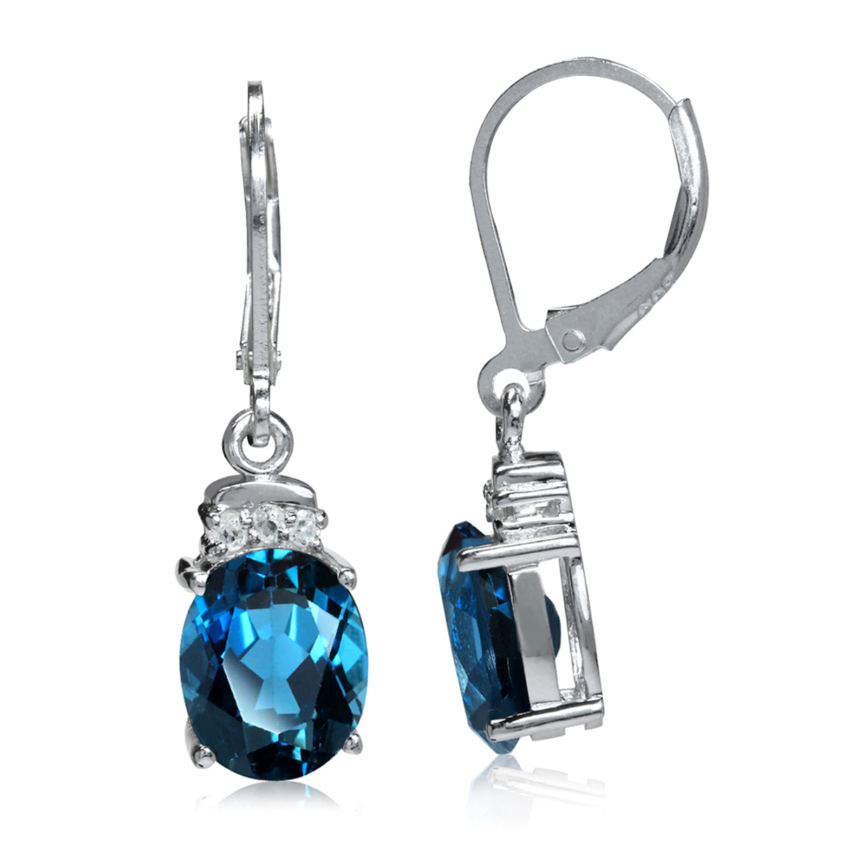 5.9ct. Genuine London Blue and White Topaz 925 Sterling Silver Leverback Dangle Earrings
