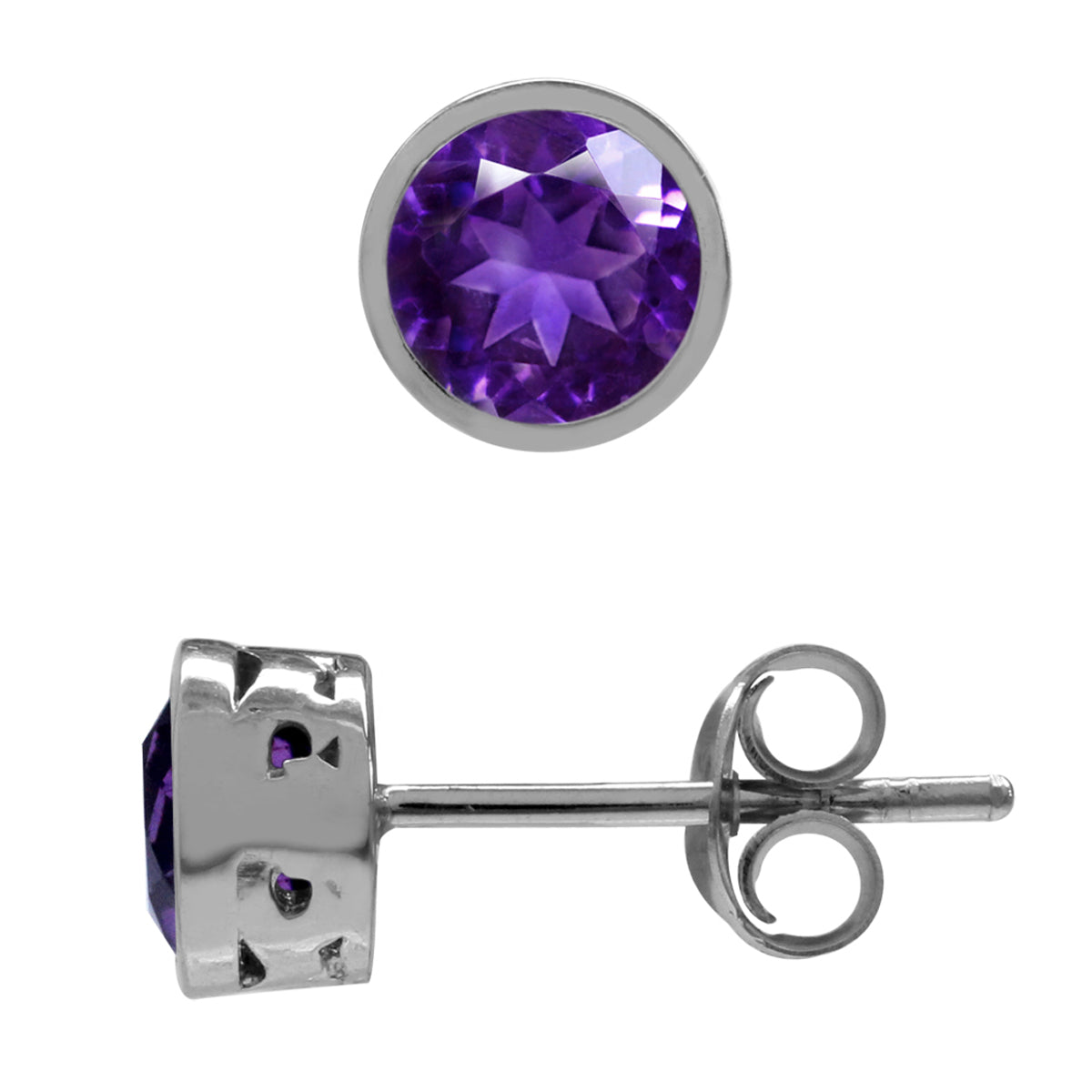5mm Petite Natural Round Shape African Amethyst 925 Sterling Silver Filigree Stud Earrings - Silvershake-store
