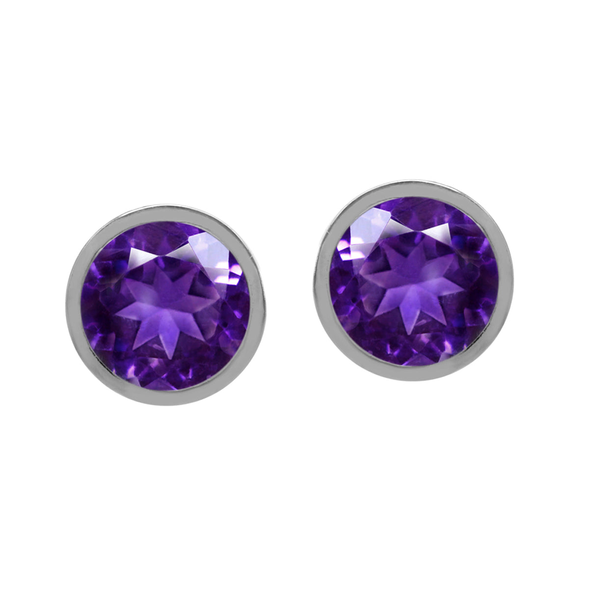 5mm Petite Natural Round Shape African Amethyst 925 Sterling Silver Filigree Stud Earrings - Silvershake-store