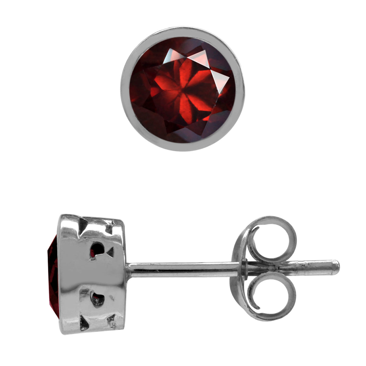 1.22ct. 5mm Petite Natural Round Shape Garnet 925 Sterling Silver Filigree Stud Earrings - Silvershake-store