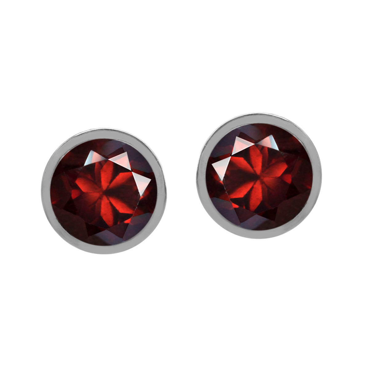 1.22ct. 5mm Petite Natural Round Shape Garnet 925 Sterling Silver Filigree Stud Earrings - Silvershake-store