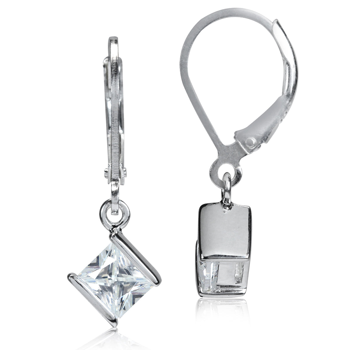 5mm White Cubic Zirconia 925 Sterling Silver Leverback Dangle Earrings - Silvershake-store