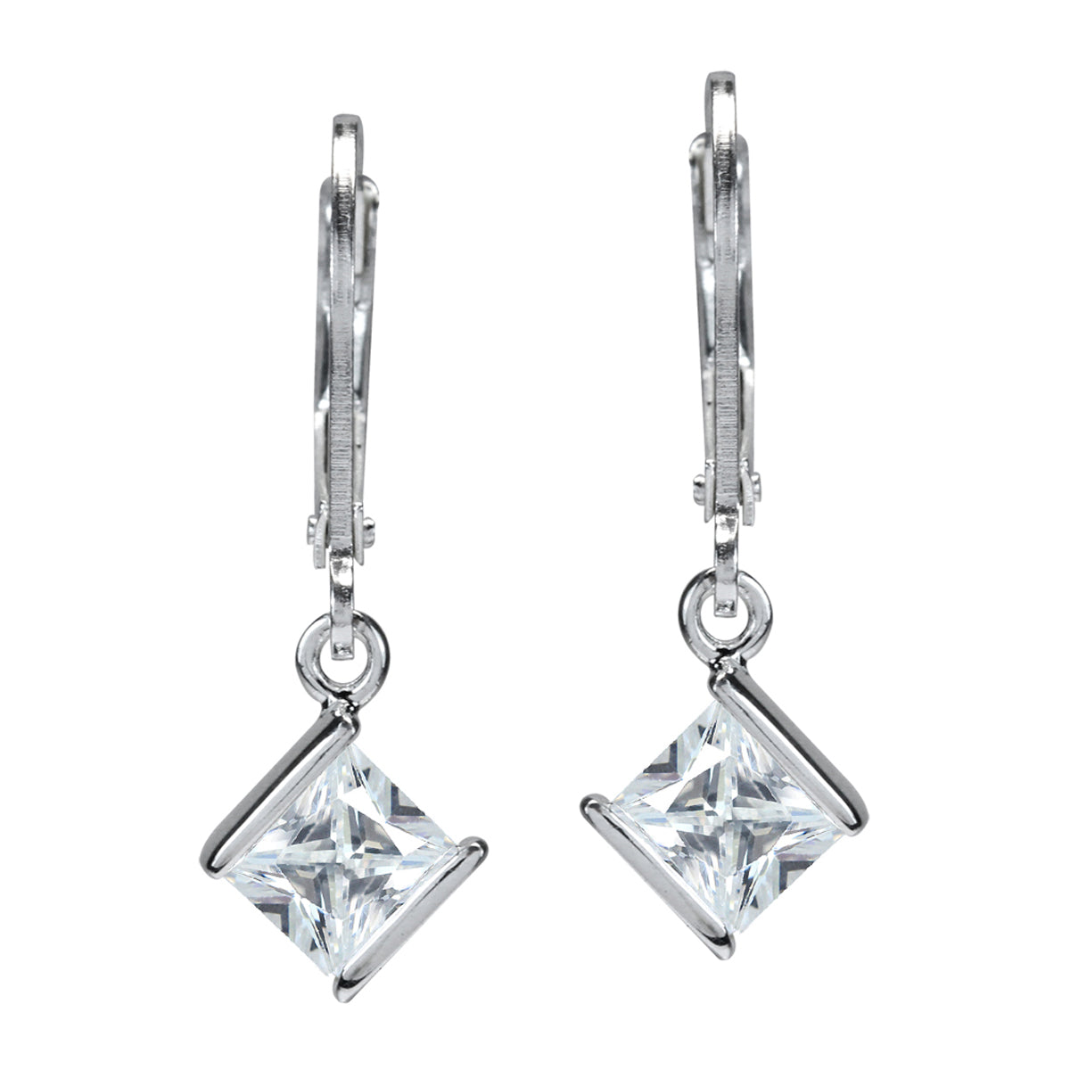 5mm White Cubic Zirconia 925 Sterling Silver Leverback Dangle Earrings - Silvershake-store