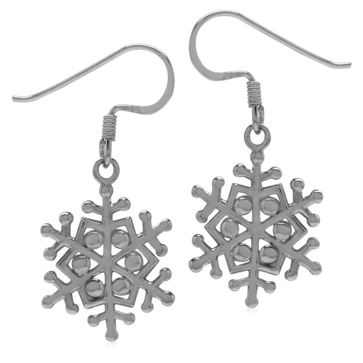 16mmx14mm 925 Sterling Silver Snowflake Dangle Hook Earrings