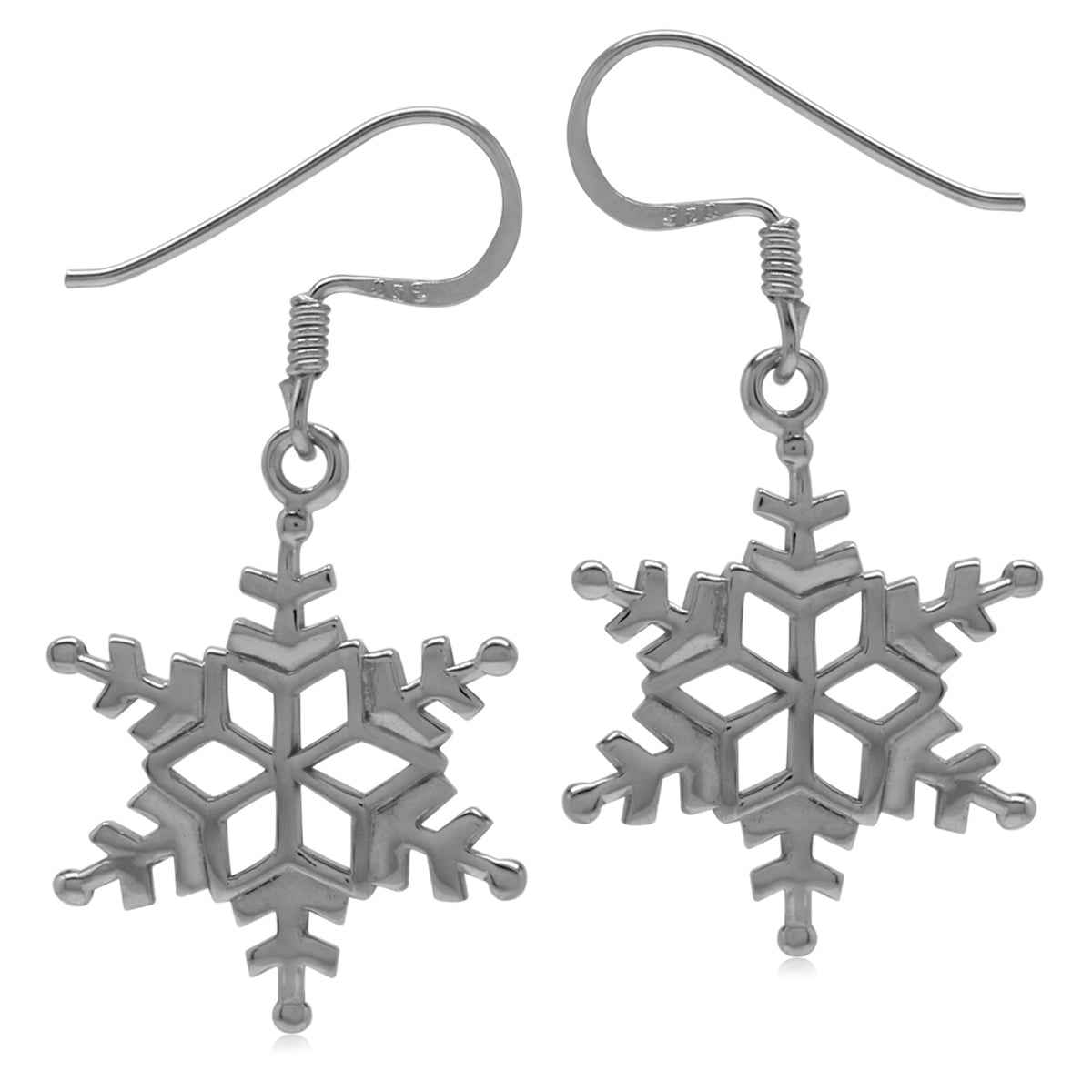18mmx16mm 925 Sterling Silver Snowflake Dangle Hook Earrings