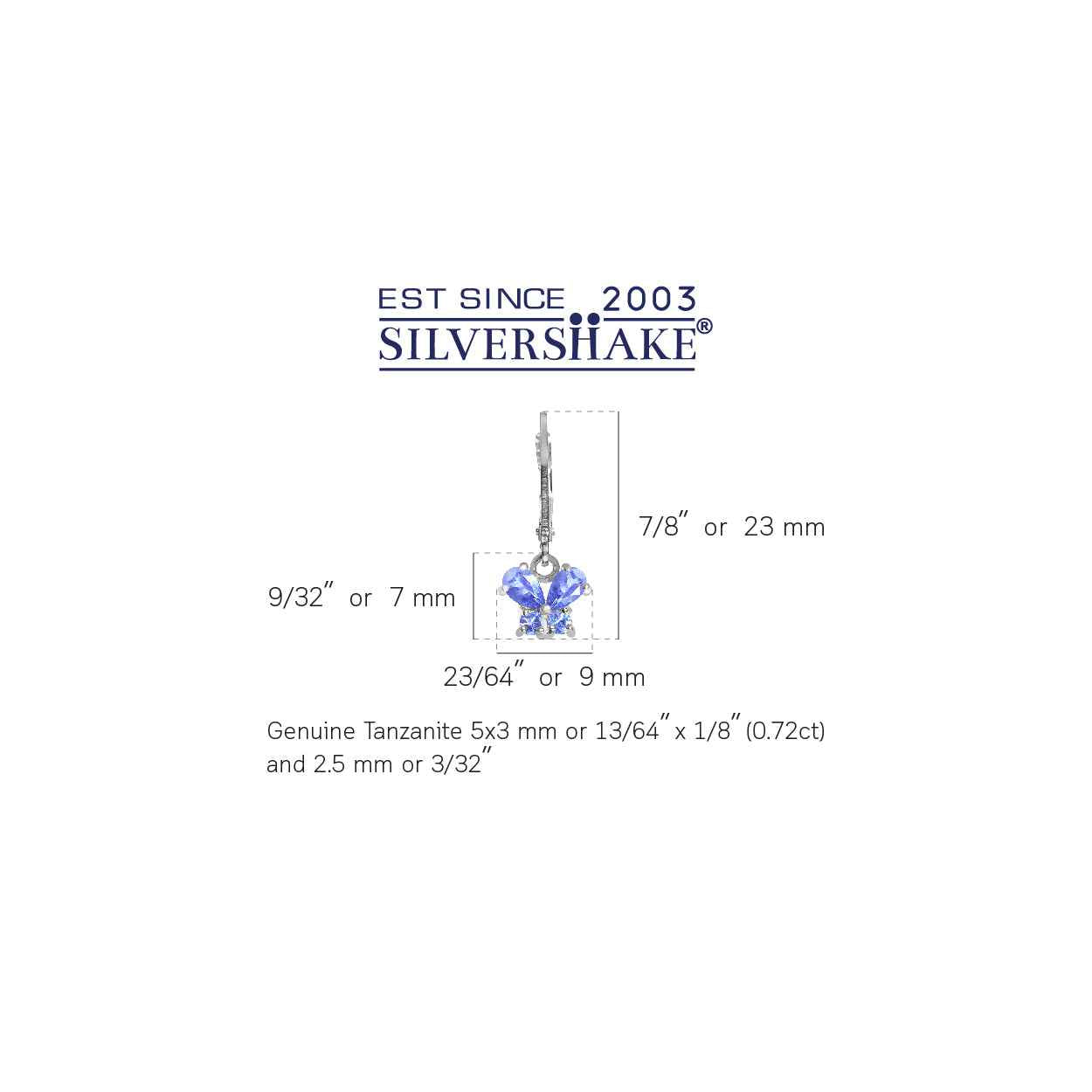 Petite Genuine Tanzanite 925 Sterling Silver Butterfly Leverback Dangle Earrings