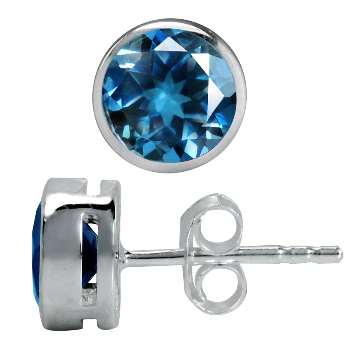 1.96ct. 6mm Genuine Round Shape London Blue Topaz 925 Sterling Silver Stud Earrings - Silvershake-store