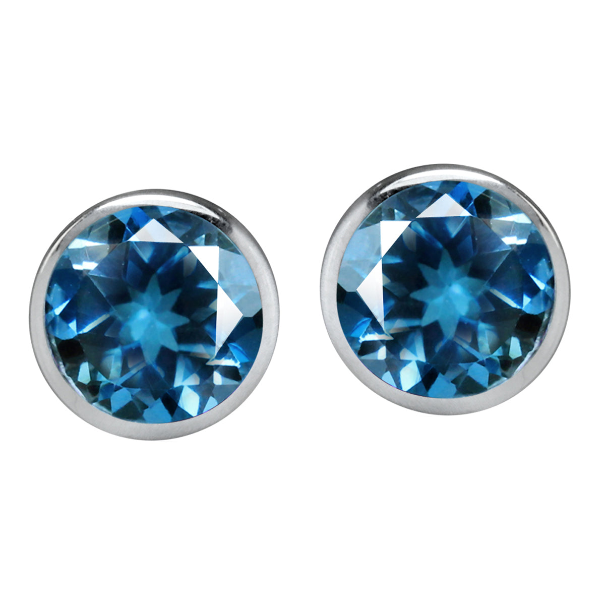 1.96ct. 6mm Genuine Round Shape London Blue Topaz 925 Sterling Silver Stud Earrings - Silvershake-store