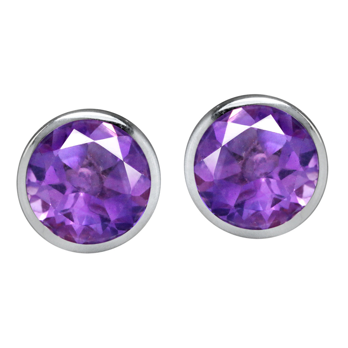1.7ct. 6mm Natural Round Shape African Amethyst White Gold Plated 925 Sterling Silver Stud Earrings - Silvershake-store