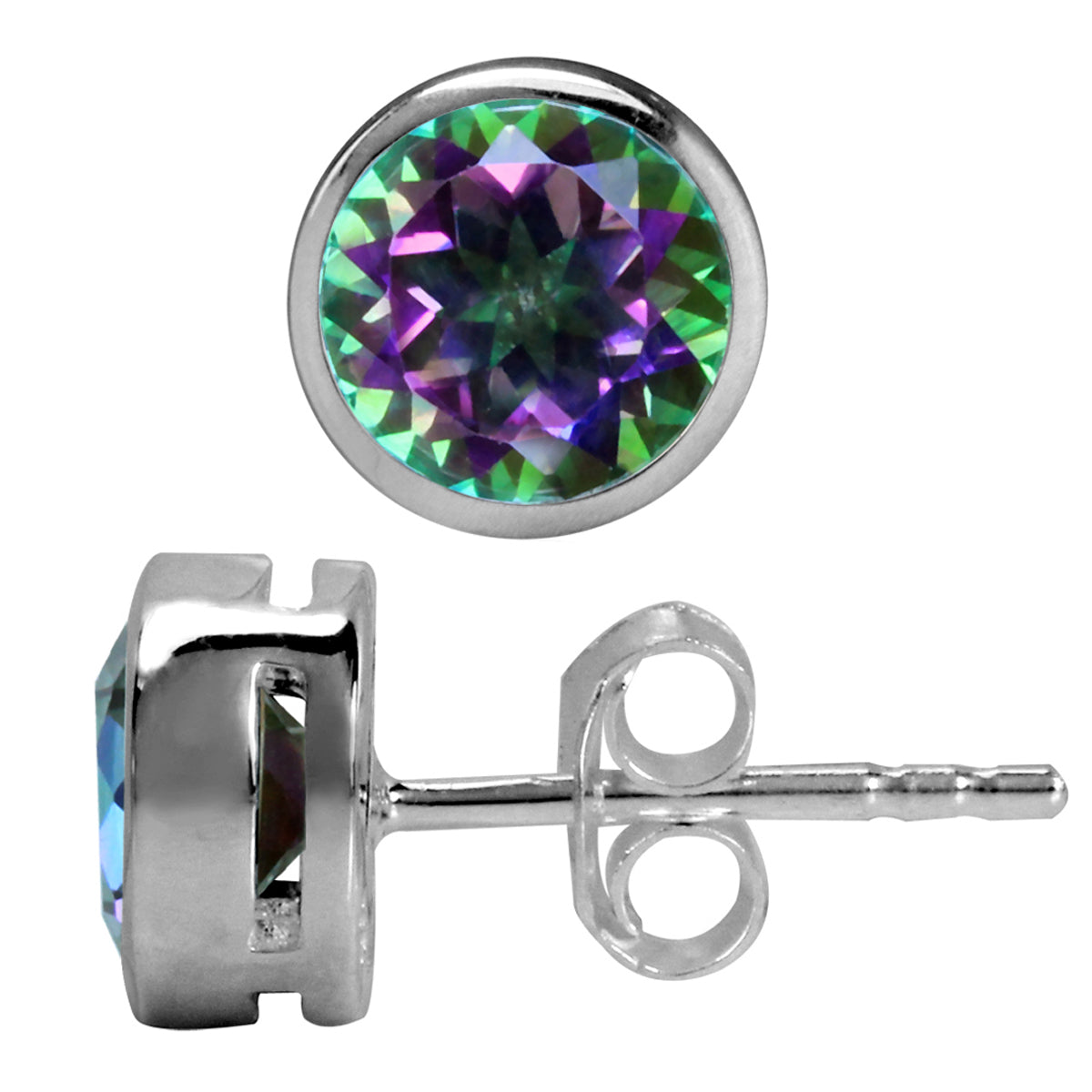 2.06ct. 6mm Round Shape Mystic Fire Topaz White Gold Plated 925 Sterling Silver Stud Earrings - Silvershake-store