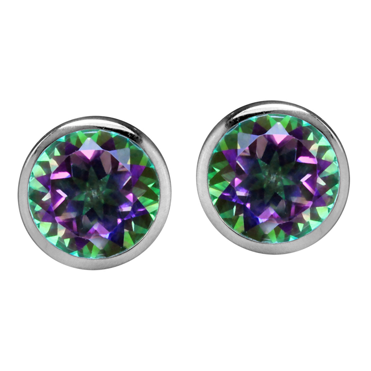 2.06ct. 6mm Round Shape Mystic Fire Topaz White Gold Plated 925 Sterling Silver Stud Earrings - Silvershake-store