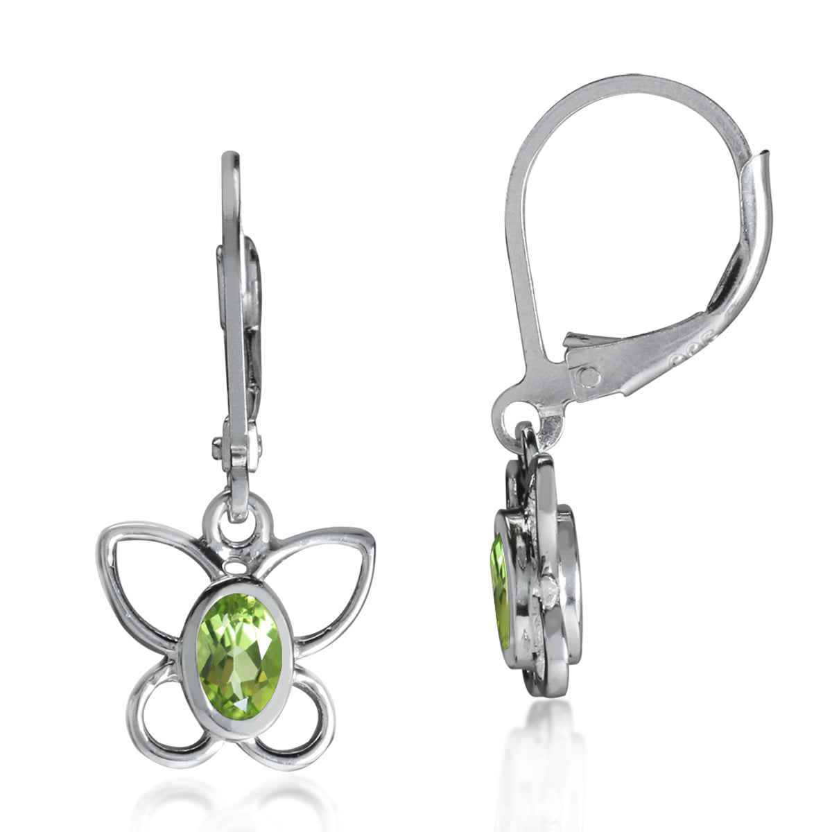 Natural Peridot 925 Sterling Silver Butterfly Leverback Dangle Earrings