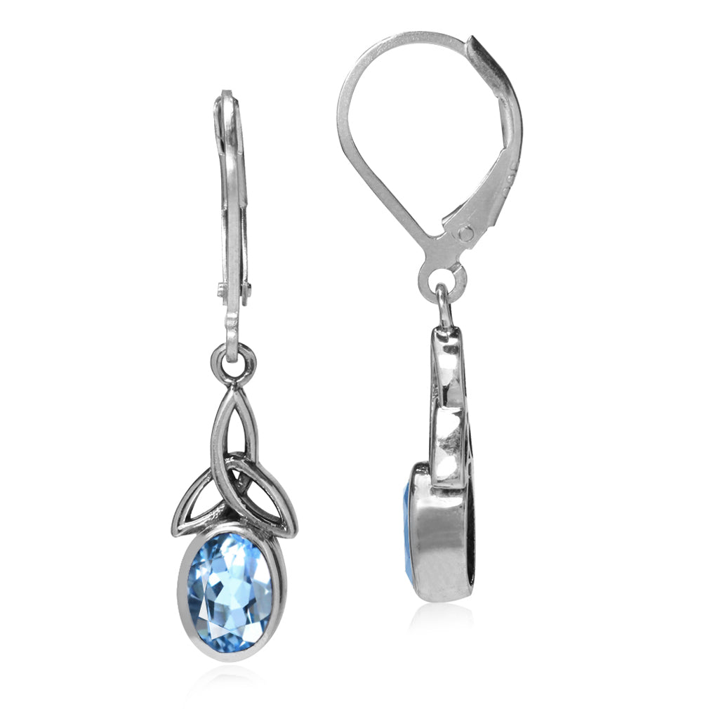 1.92ct. Genuine Blue Topaz 925 Sterling Silver Triquetra Celtic Knot Leverback Earrings - Silvershake-store