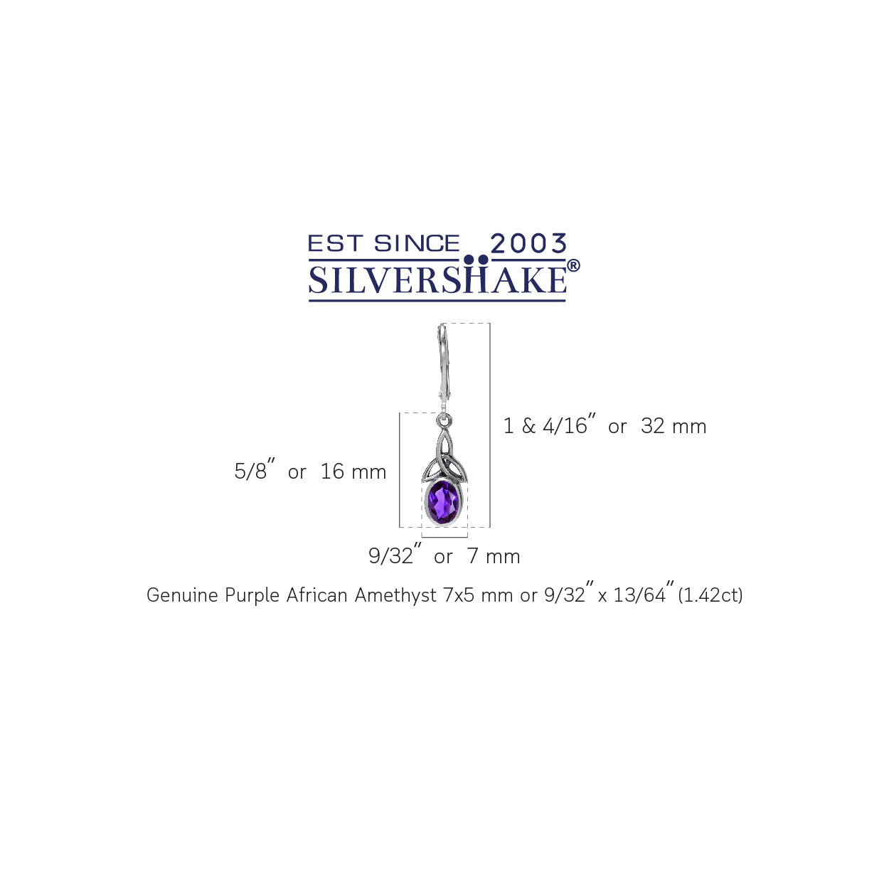 1.42ct. Natural African Amethyst 925 Sterling Silver Triquetra Celtic Knot Leverback Dangle Earrings - Silvershake-store