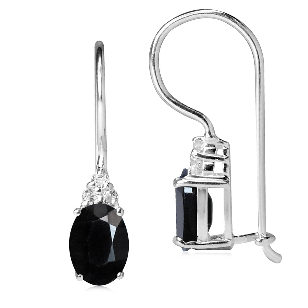 2.22ct. Natural Black Sapphire and White Topaz 925 Sterling Silver Hook Closure Earrings - Silvershake-store
