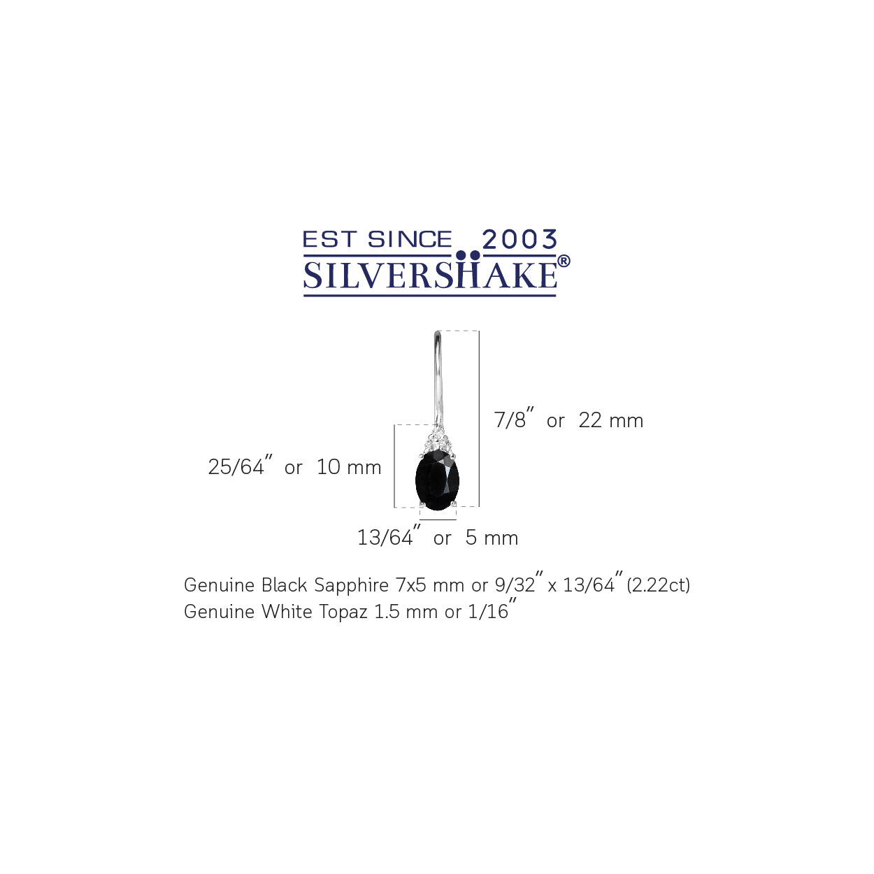 2.22ct. Natural Black Sapphire and White Topaz 925 Sterling Silver Hook Closure Earrings - Silvershake-store