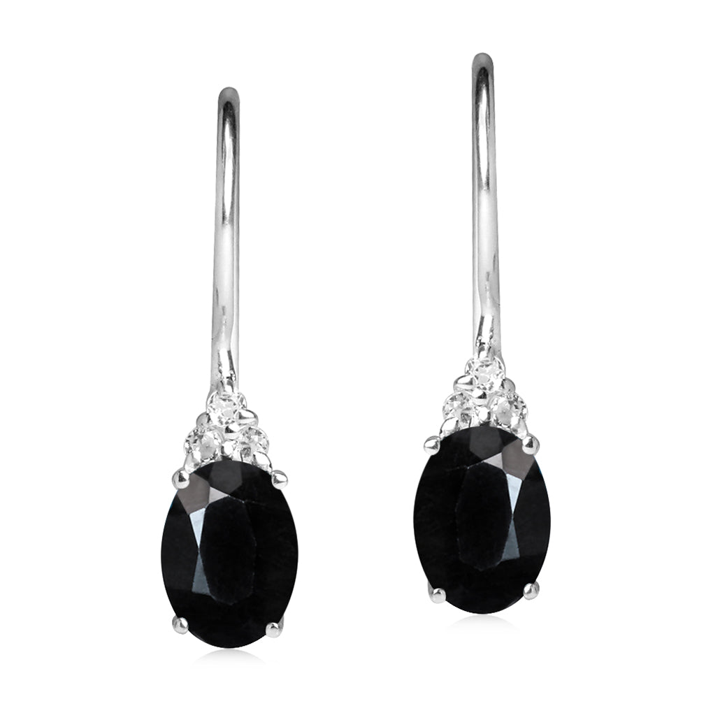 2.22ct. Natural Black Sapphire and White Topaz 925 Sterling Silver Hook Closure Earrings - Silvershake-store